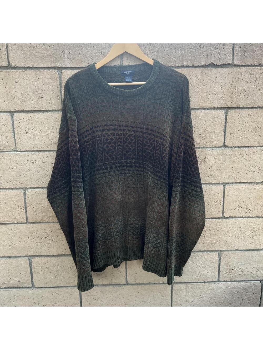 Vintage green and brown grandpa knit sweater | size XL